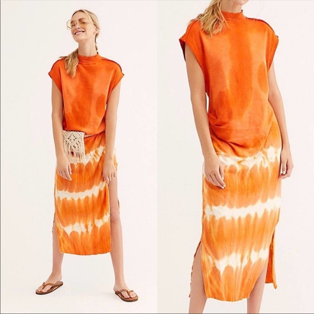 Free People Knit tie dye Maxi Dress NWT Orange